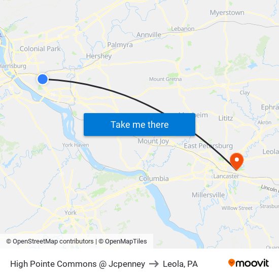 High Pointe Commons @ Jcpenney to Leola, PA map