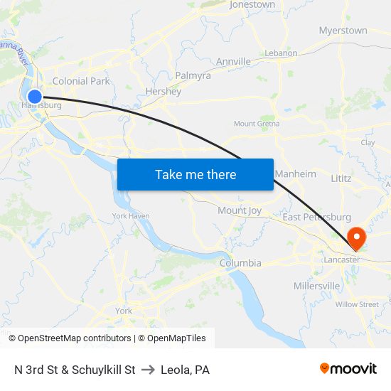 N 3rd St & Schuylkill St to Leola, PA map