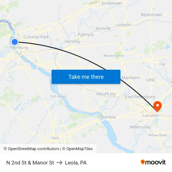 N 2nd St & Manor St Nb to Leola, PA map