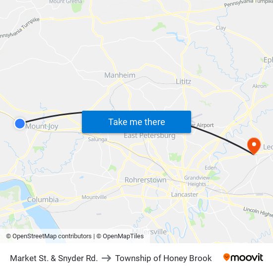 Market St. & Snyder Rd. to Township of Honey Brook map