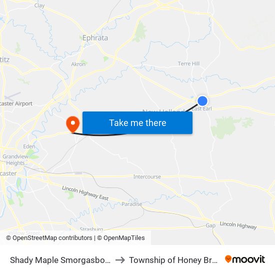 Shady Maple Smorgasboard to Township of Honey Brook map