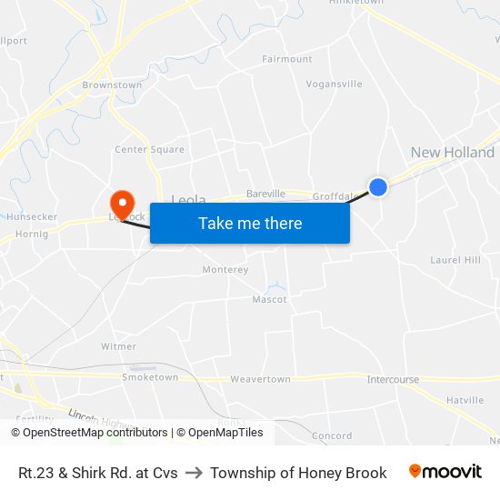Rt.23 & Shirk Rd. at Cvs to Township of Honey Brook map