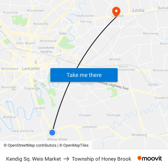 Kendig Sq. Weis Market to Township of Honey Brook map