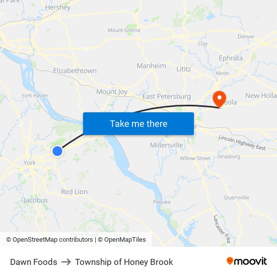 Dawn Foods to Township of Honey Brook map