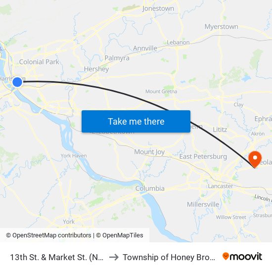 13th St. & Market St. (Nb) to Township of Honey Brook map