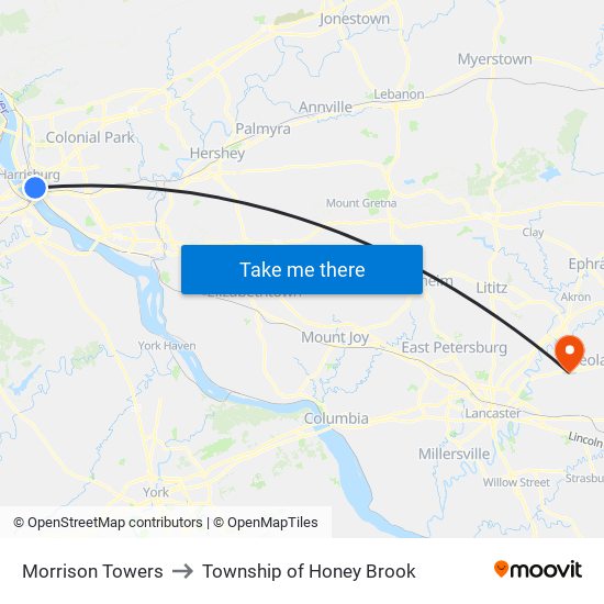 Morrison Towers to Township of Honey Brook map