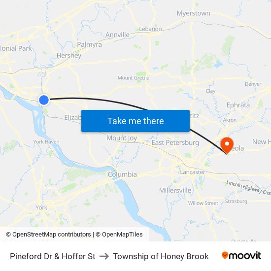 Pineford Dr & Hoffer St to Township of Honey Brook map