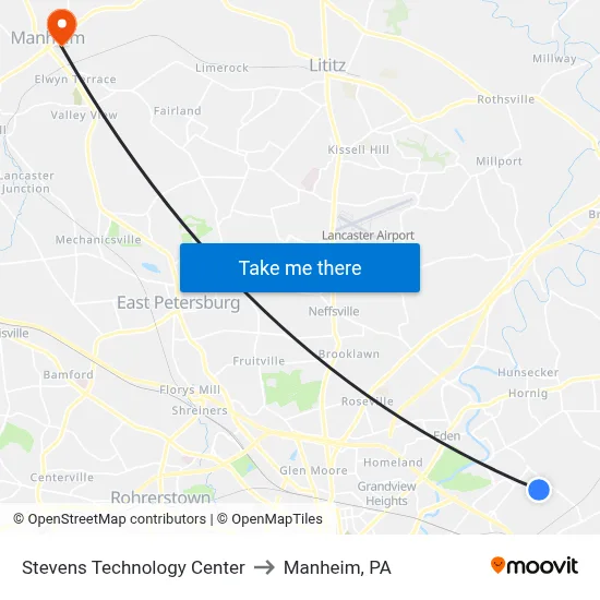 Stevens Technology Center to Manheim, PA map
