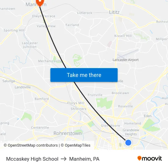 Mccaskey High School to Manheim, PA map