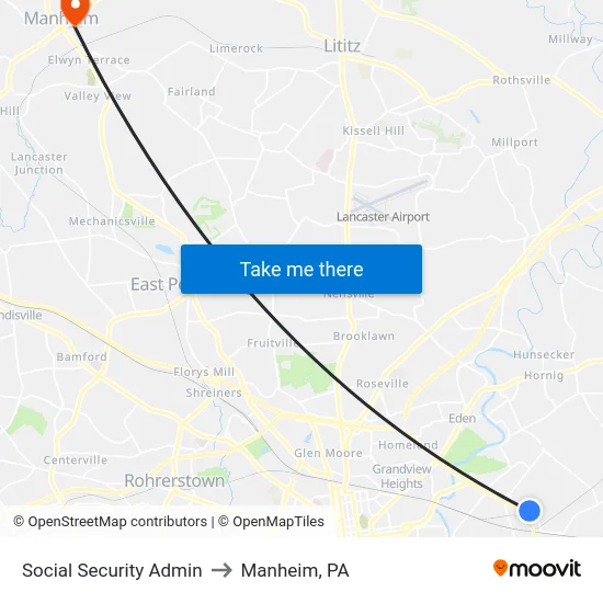 Social Security Admin to Manheim, PA map