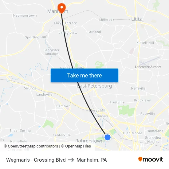 Wegman's - Crossing Blvd to Manheim, PA map