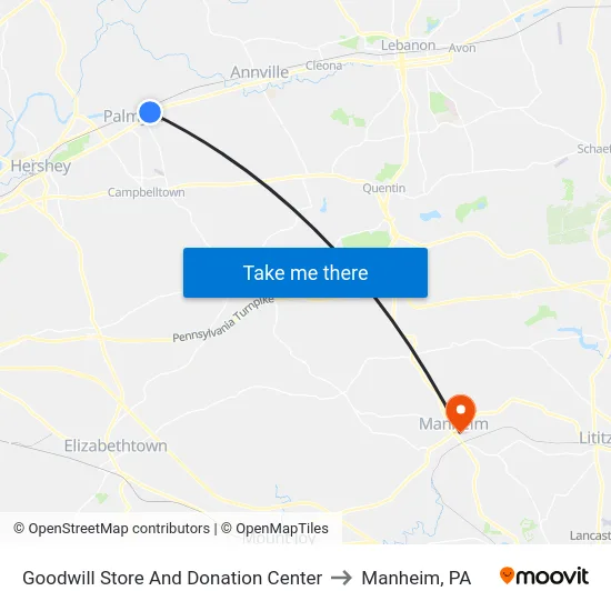 Goodwill Store And Donation Center to Manheim, PA map