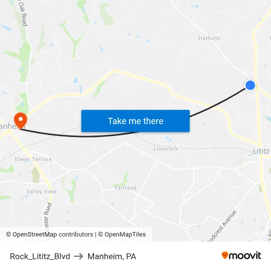 Rock_Lititz_Blvd to Manheim, PA map