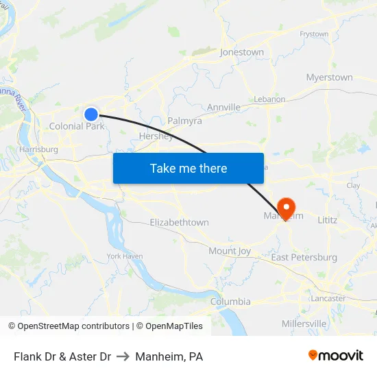 Flank Dr & Aster Dr to Manheim, PA map