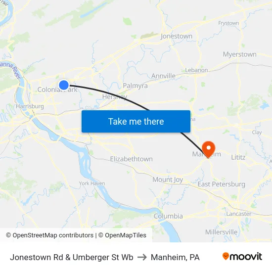 Jonestown Rd & Umberger St Wb to Manheim, PA map