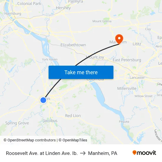 Roosevelt Ave. at Linden Ave. Ib. to Manheim, PA map