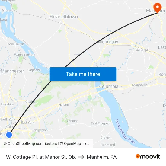 W. Cottage Pl. at Manor St. Ob. to Manheim, PA map