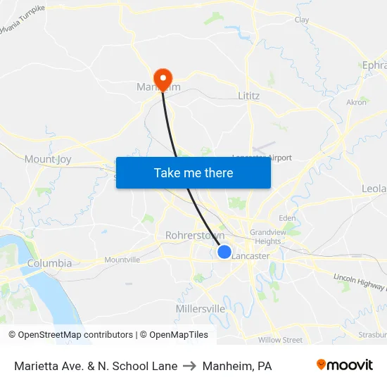 Marietta Ave. & N. School Lane to Manheim, PA map