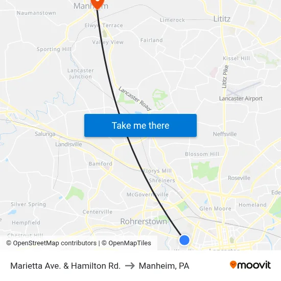 Marietta Ave. & Hamilton Rd. to Manheim, PA map