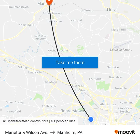 Marietta & Wilson Ave. to Manheim, PA map
