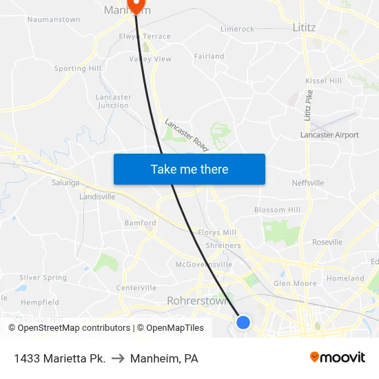1433 Marietta Pk. to Manheim, PA map