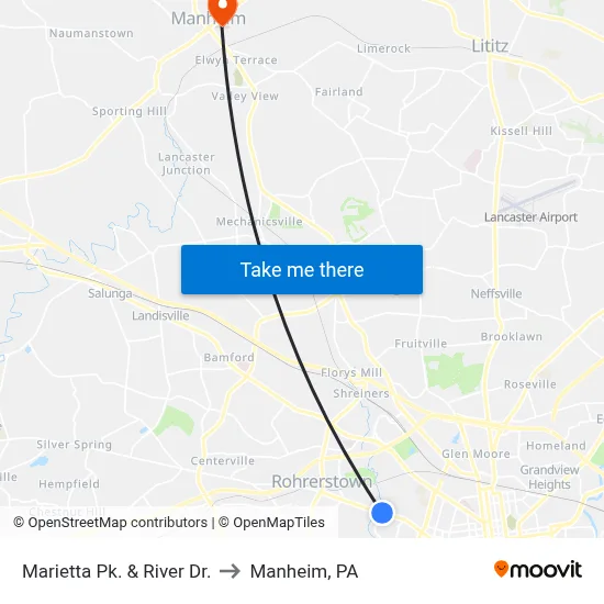 Marietta Pk. & River Dr. to Manheim, PA map