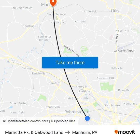 Marrietta Pk. & Oakwood Lane to Manheim, PA map