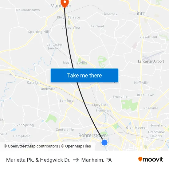 Marietta Pk. & Hedgwick Dr. to Manheim, PA map