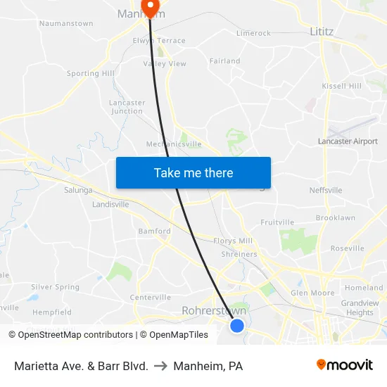 Marietta Ave. & Barr Blvd. to Manheim, PA map