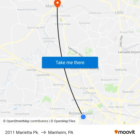 2011 Marietta Pk. to Manheim, PA map
