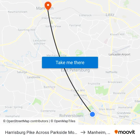 Harrisburg Pike Across Parkside Motel to Manheim, PA map