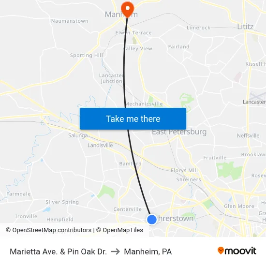 Marietta Ave. & Pin Oak Dr. to Manheim, PA map