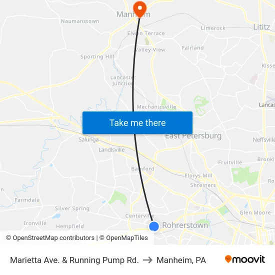 Marietta Ave. & Running Pump Rd. to Manheim, PA map