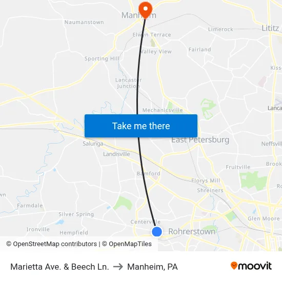 Marietta Ave. & Beech Ln. to Manheim, PA map