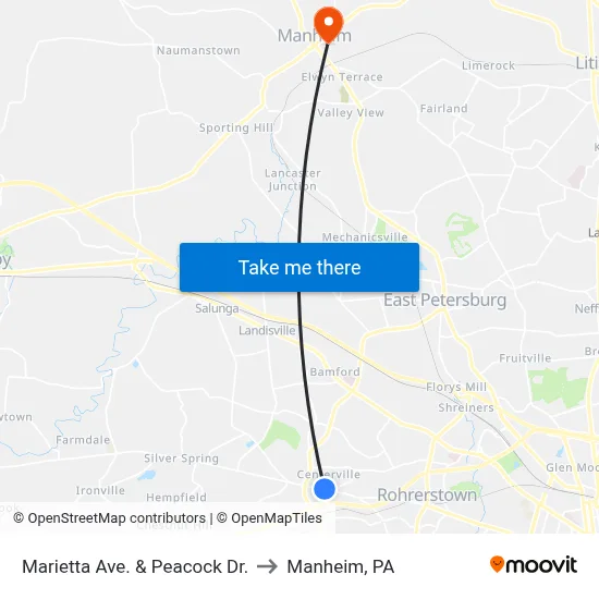 Marietta Ave. & Peacock Dr. to Manheim, PA map