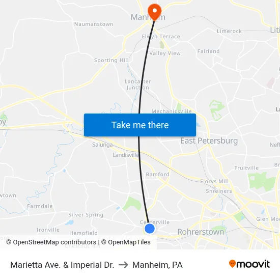 Marietta Ave. & Imperial Dr. to Manheim, PA map