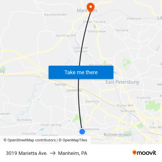3019 Marietta Ave. to Manheim, PA map
