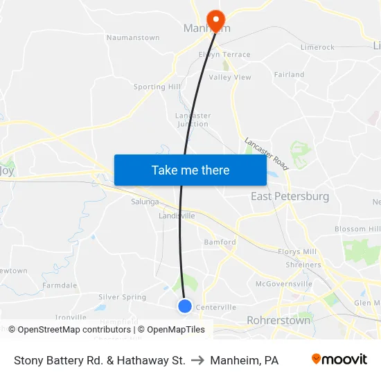 Stony Battery Rd. & Hathaway St. to Manheim, PA map