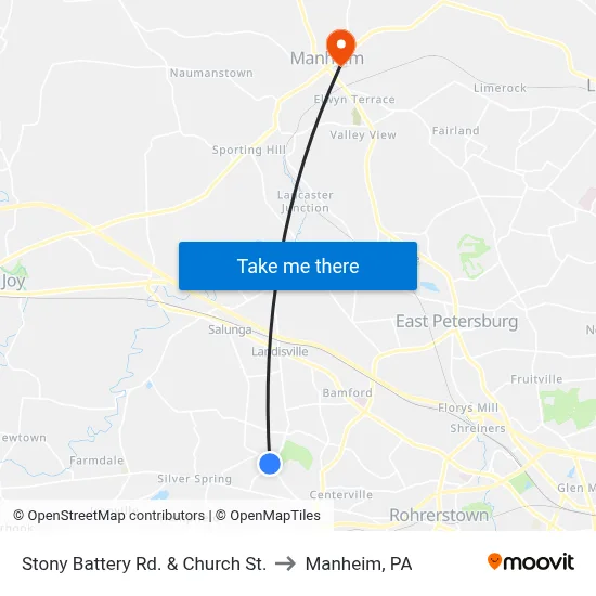 Stony Battery Rd. & Church St. to Manheim, PA map