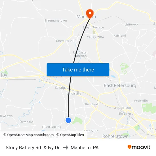 Stony Battery Rd. & Ivy Dr. to Manheim, PA map