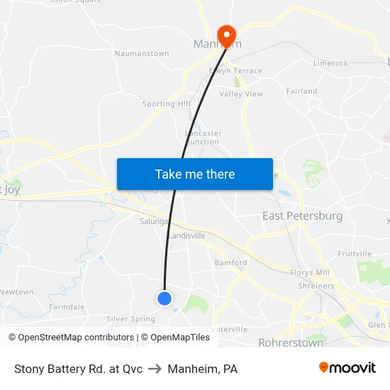 Stony Battery Rd. at Qvc to Manheim, PA map