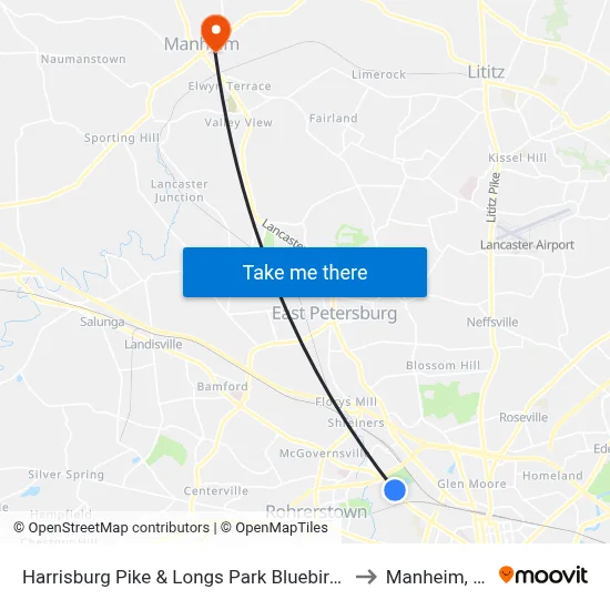Harrisburg Pike & Longs Park Bluebird Dr to Manheim, PA map