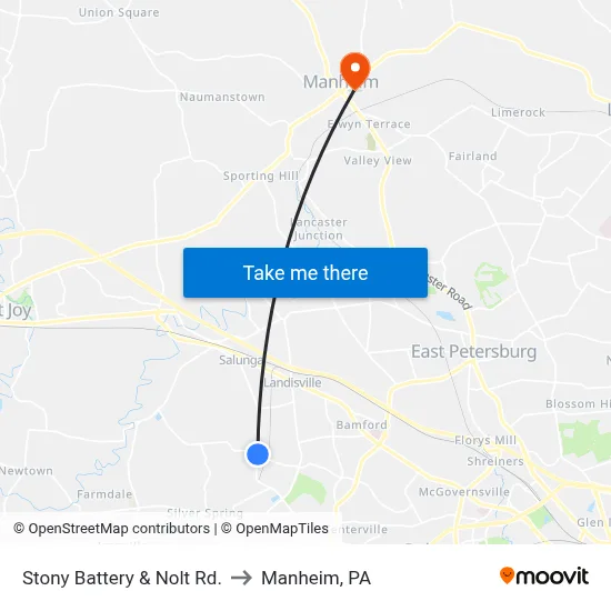 Stony Battery & Nolt Rd. to Manheim, PA map