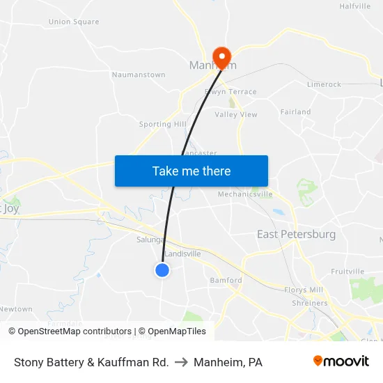 Stony Battery & Kauffman Rd. to Manheim, PA map