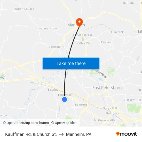 Kauffman Rd. & Church St. to Manheim, PA map