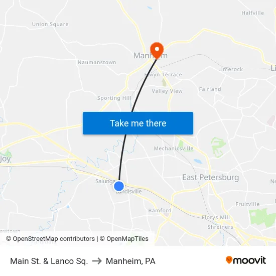 Main St. & Lanco Sq. to Manheim, PA map
