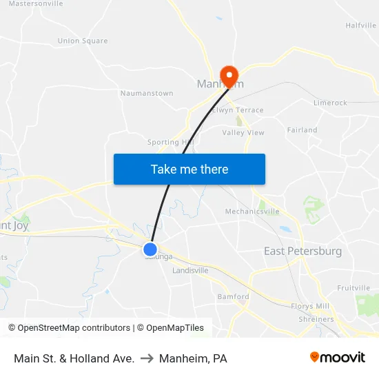 Main St. & Holland Ave. to Manheim, PA map