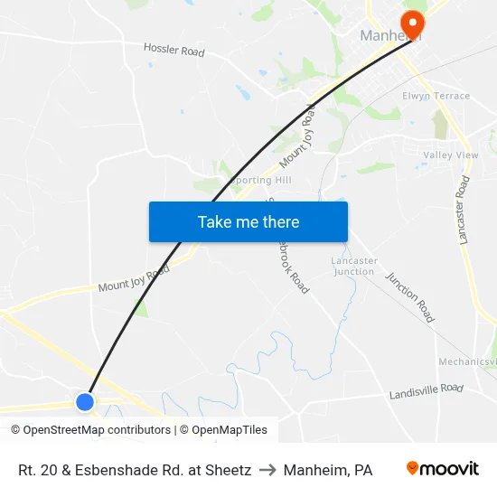 Rt. 20 & Esbenshade Rd. at Sheetz to Manheim, PA map