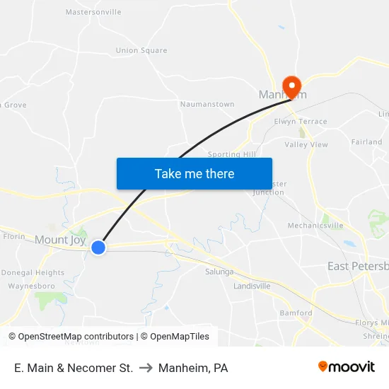 E. Main & Necomer St. to Manheim, PA map