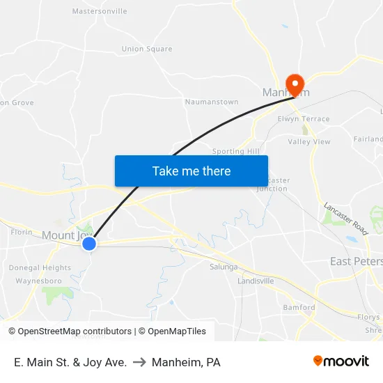E. Main St. & Joy Ave. to Manheim, PA map